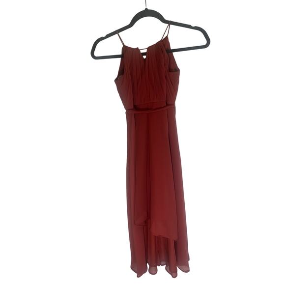Azazie Women's Chiffon Bridesmaid Dress Size 16 Rust Red Asymmetrical Midi Gown - Picture 4 of 10
